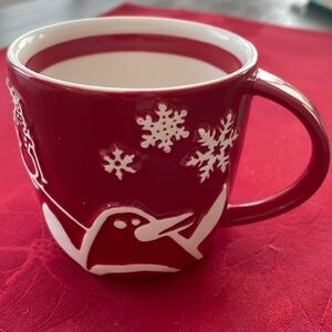 Starbucks 2007 Penguin Holiday Red Embossed Christmas Mug